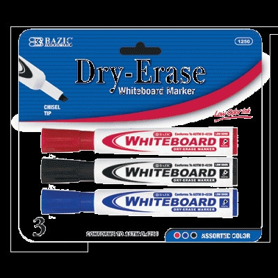 Bazic Black Chisel Tip Dry- Erase Markers (3 / Pack)